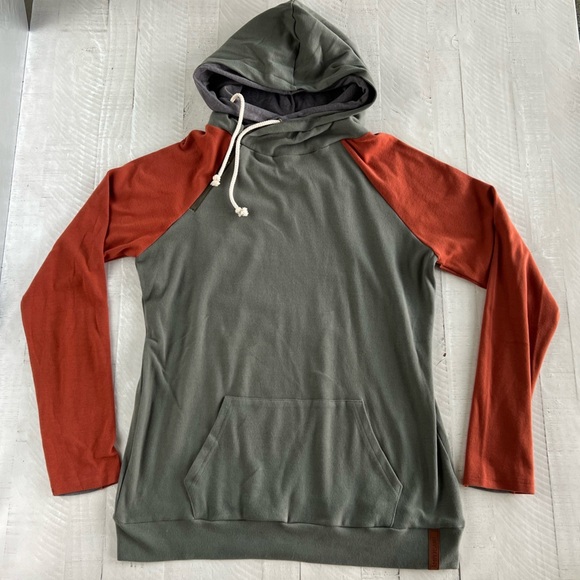Ampersand Avenue DoubleHood Sweatshirt “Goal Digger”NWT Olive & Rust size Large - Picture 2 of 7